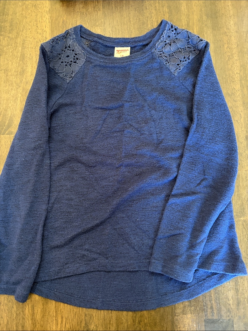 Arizona Jean Company Navy Crewneck Sweater with Lace Shoulders